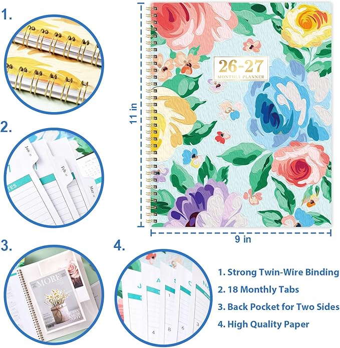 Planner 2026-2027 - Monthly Planner 26-27, JUL 2026 to DEC 2027, 9''X11'', 18 Months Planner 2026-2027, Monthly Tabs, Notes Pages, Back Pocket