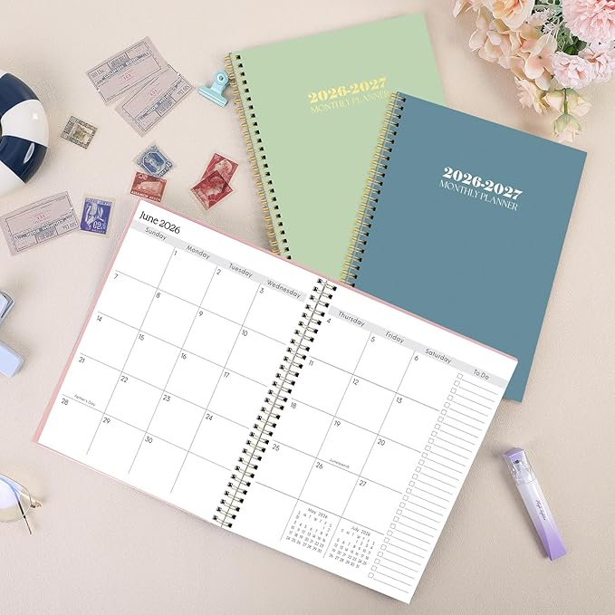 SKYDUE Monthly Planner 2026-2027, 24 Months Calendar Planner 2026-2027, 7.5" x 10" B5 Planner, Twin-wire Spiral Bound, Durable Waterproof Cover, Thick No-Bleed Paper, Pink