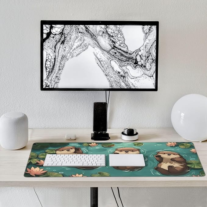 35.4" x 15.7" Cute Otter Extended Mouse Pad, Kawaii Desk Mat with Non-Slip Base, Water Resistant for Gaming & Office
