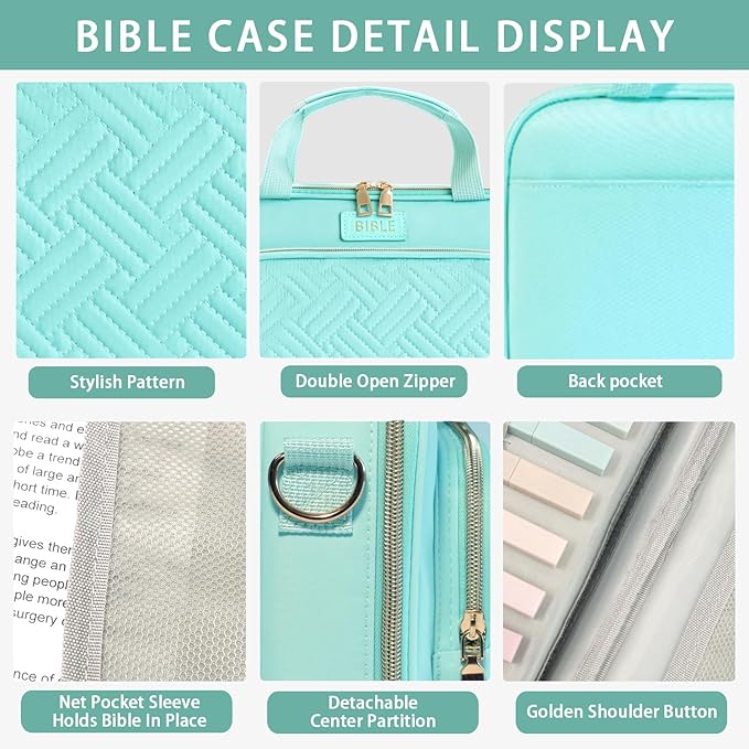 Bible Cover for Women Bible Case, Large Bible Bag, Bible Study Supplies Bible Journaling Kit Book Carrying Case with Bible Highlighters Tabs, Valentines Day Christian Gifts for Women (Blue)