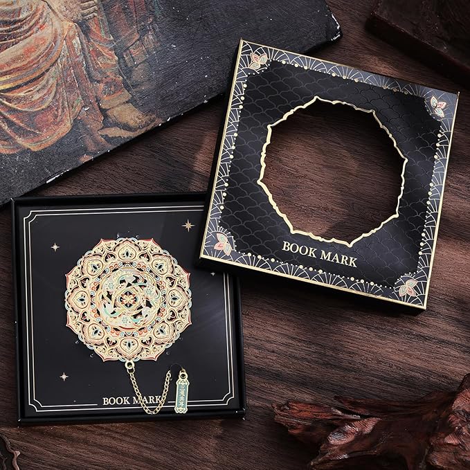 Elegant Dunhuang Metal Bookmark Gift Set, Luxury Bookmark with Pendant, Beautiful Three-Rabbits Gift Box for Book Lovers, Women and Teenage Readers