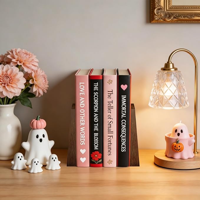 Luxdecor Walnut Book Ends Hold Heavy Books-7x6x5in Wood Bookends for Office Desk Non Skid, Decorative Walnut Bookend 2pack, Triangle Style