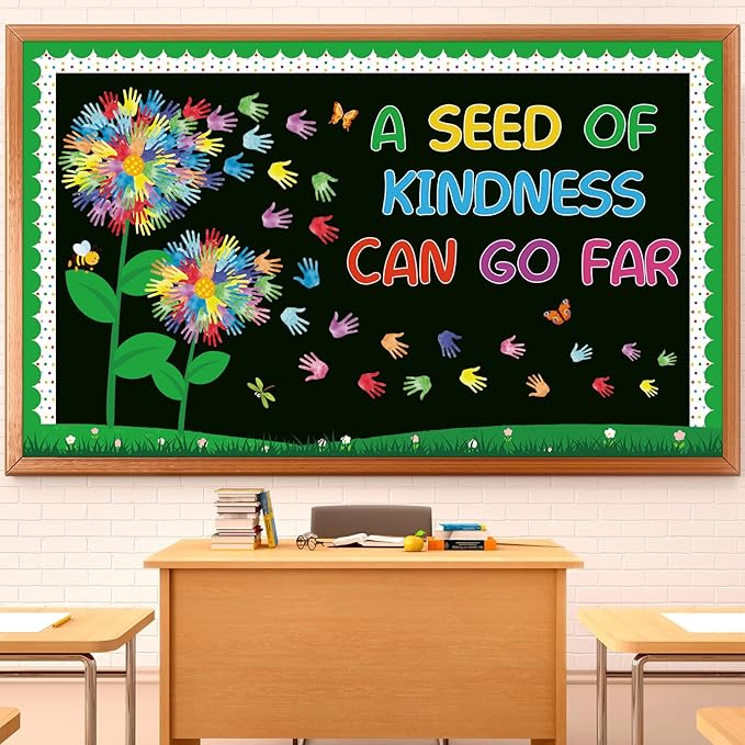 Pasimy Spring Bulletin Board Decorations Set 3D Sunflower Bulletin Board Bee Classroom Decor Honeycomb Butterfly Flower Kindness Cutouts Borders for Home Office Wall Door Window Supplies(Dandelion)