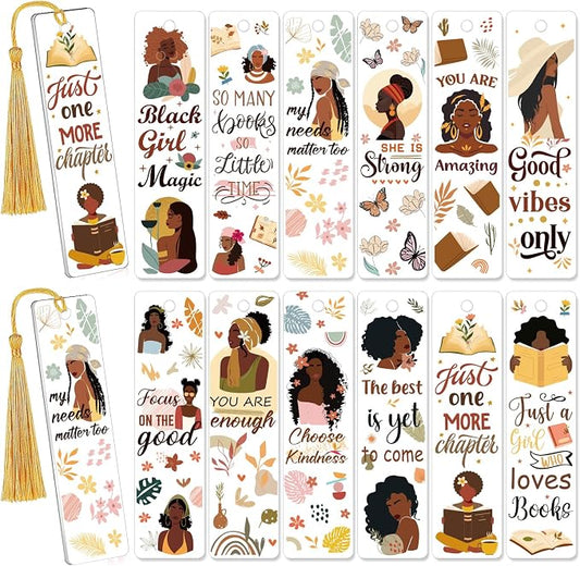 AFRITEE UV DTF Bookmark Wraps - 24 Pcs Black Girl Inspirational Quotes Acrylic Bookmark Sticker, Floral Butterflies Cold Transfer Stickers for Bookmarks Uvdtf Decals Decoration Gifts for Book Lovers