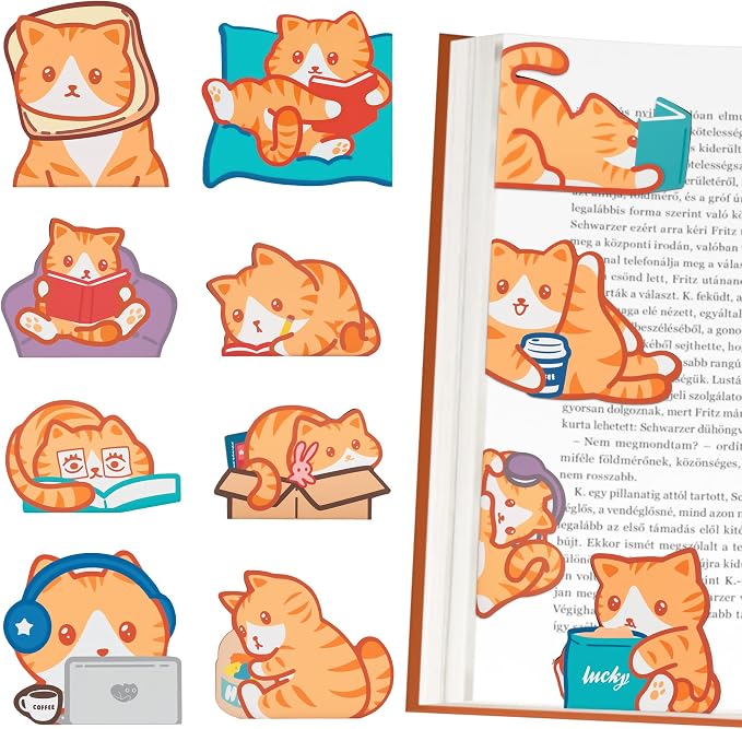 12PCS Magnetic Cute Orange Tabby Bookmarks, Kawaii Ginder Cat Bookmark, Funny Cat Book Marks, Refrigerator Decor Magnet, Fridge Magnets, Book Maker Page Clips for Reading, Women, Cat Lover, Mom, Dad