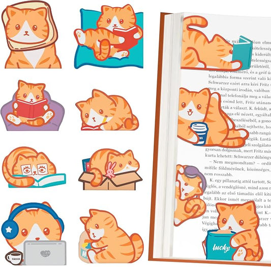 12PCS Magnetic Cute Orange Tabby Bookmarks, Kawaii Ginder Cat Bookmark, Funny Cat Book Marks, Refrigerator Decor Magnet, Fridge Magnets, Book Maker Page Clips for Reading, Women, Cat Lover, Mom, Dad