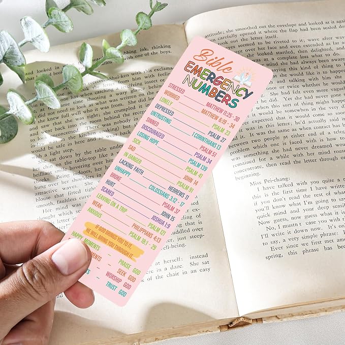 Bible Emergency Numbers Bookmark - 100 Pcs Christian Verse Paper Bookmarks Bulk for Women Men Religious Inspirational Scripture Page Markers Sunday School Welcome Gifts for Church Members