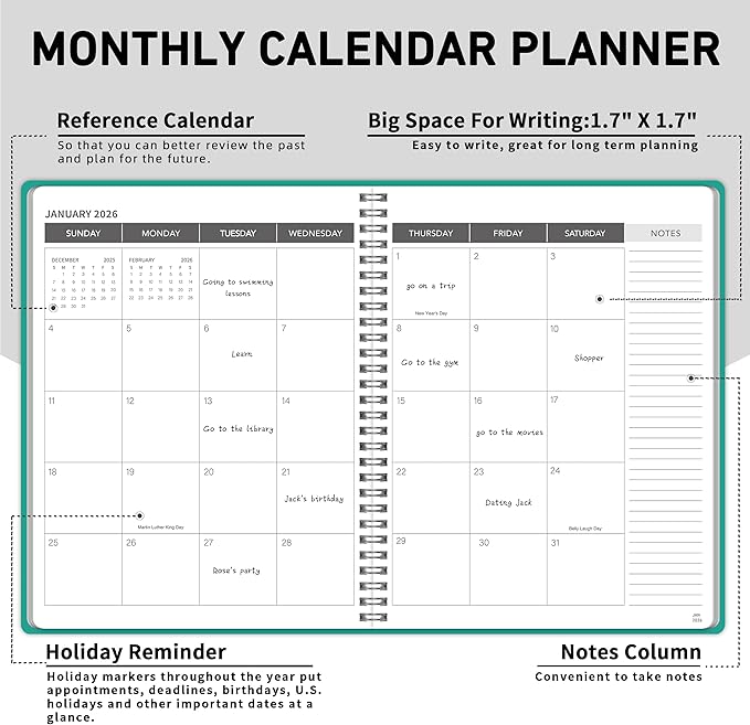 Monthly Planner Jan 2026 - Dec 2027, Monthly Planner for 24 Monthes, 9×11 Inch, Teacher Monthlys, Hard PVC Cover, Spiral Bound, Time Management Calendar, Perfect for School & Office (Blue)