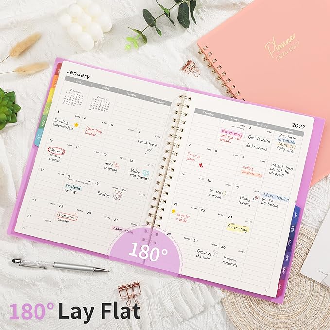EMSHOI 2026-2027 Appointment Book, A4 15-Minute Hourly Planner, July 2026 - June 2027, Academic Planner Weekly and Monthly, 100GSM Thick Paper, Flexible Cover, Note Pages, Colorful Tabs, Purple
