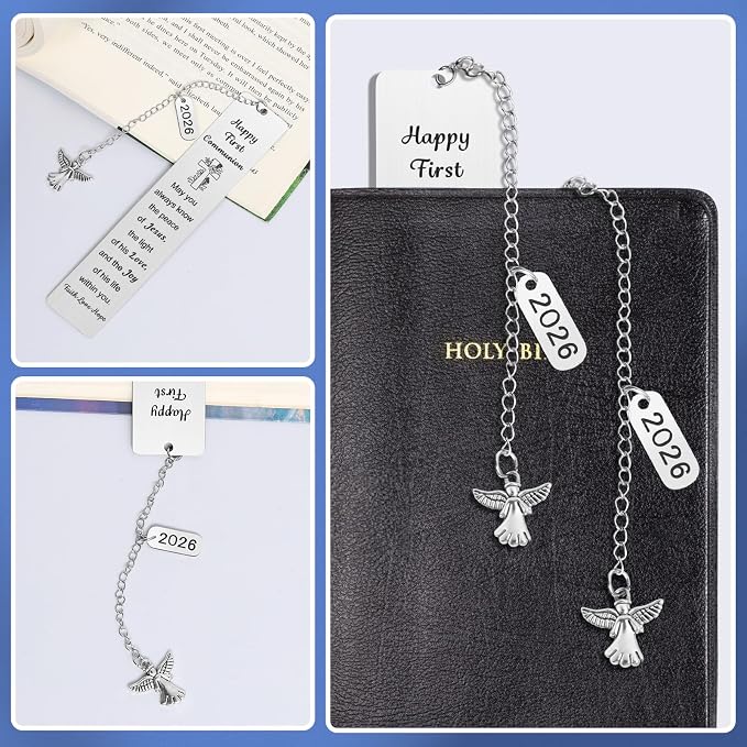 First Communion Bookmark,Tumwisk First Communion Gifts for Girls Angel Chain Bible Book Mark Christians Easter Bookmarks for Kids, Bookmarks for Women Inspirational Teenage Confirmation Baptism Gifts