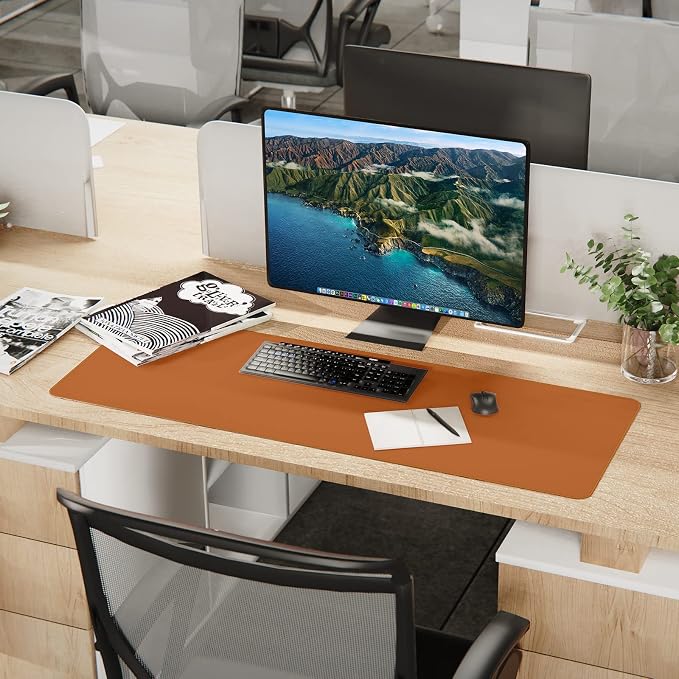 AFIING Leather Desk Pad Protector, Large Desk Mat with Natural Cork & PU Leather, Mouse Pad, Non-Slip Waterproof Desk Writing Pad for Office and Home (Brown)