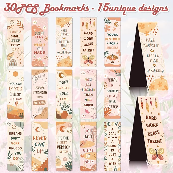 Wxiben Motivational Magnetic Bookmark Gifts - 30 Pcs Boho Inspirational Book Mark Magnets Retro Positive Bookmarks Magnetic Affirmation Book Markers Page Clip for Women Students Teachers Reading Gifts