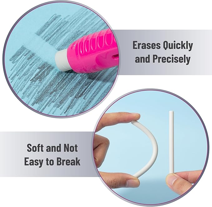 Mr. Pen- Retractable Mechanical Eraser Pens, 24 Pack, Pink & Blue Barrels, Bulk Latex-Free Precision Pencil Erasers for Artists, Students, Drawing, Sketching & Drafting