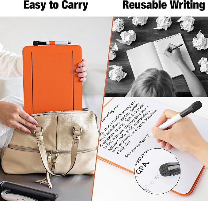 Glass Desktop Whiteboard with Reversable Stand, 12×9” Dry Erase White Board Easel with PU Cover Case, A4 Desk Notepad for Home Study Office, Back to School Supplies, Orange, 2026