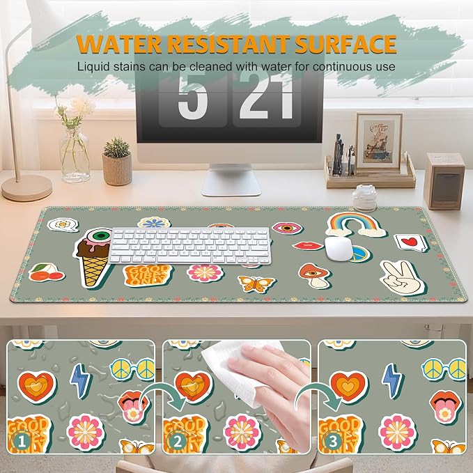Desk Pad for Keyboard and Mouse, Large Mouse Pad for Desk, Non-Slip Keyboard Mat, Computer Mats for Desk, Cute Desk Pad with Stitched Edges for Office, Gaming I Fashion Funny Icons