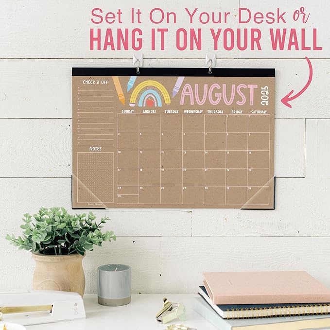 Hadley Designs Large Desk Calendar 2025-2026 - Desktop Calendar 2025, 18-Month Desk Calendars for Home, Office & Classroom, Cute Kraft Classroom Must Haves, Gifts for Coworkers, Teachers & Students