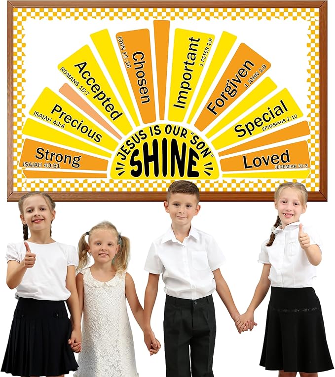 Summer Religious Christian Bulletin Board Decoration Set Summer Shine Classroom Bulletin Board Sun Religious Positive Paper Cutouts for Sunday School Church Wall School Teachers Home Supplies