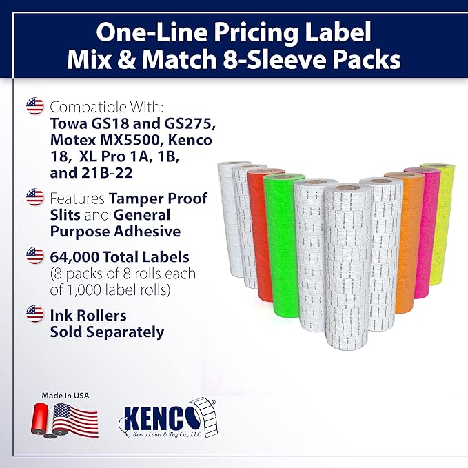 Labels to fit: Motex MX5500, Towa GS Series,Halmark Model H, Kenco 18-8,000 Labels by Kenco (8 Sleeve Mix N Match)