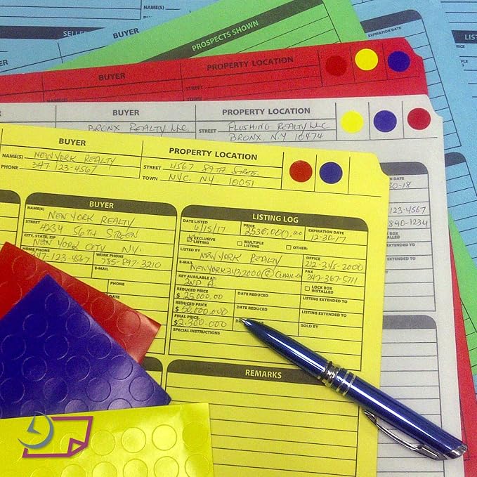 NextDayLabels - Real Estate Listing Folder – Right Panel List, Pre-Printed on Durable Card Stock with Closing Checklist and Color-Coded Dots for Organizing (Yellow, Letter Size | Pack of 25)