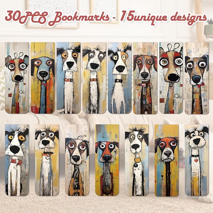 Funny Dog Magnetic Bookmark Gifts - Wxiben 30 Pcs Cartoon Puppy Dog Magnet Book Markers for Reading Pet Bookmarks Magnetic Page Clips Gifts for Book Lovers Women Men Students Teacher Office Supplies