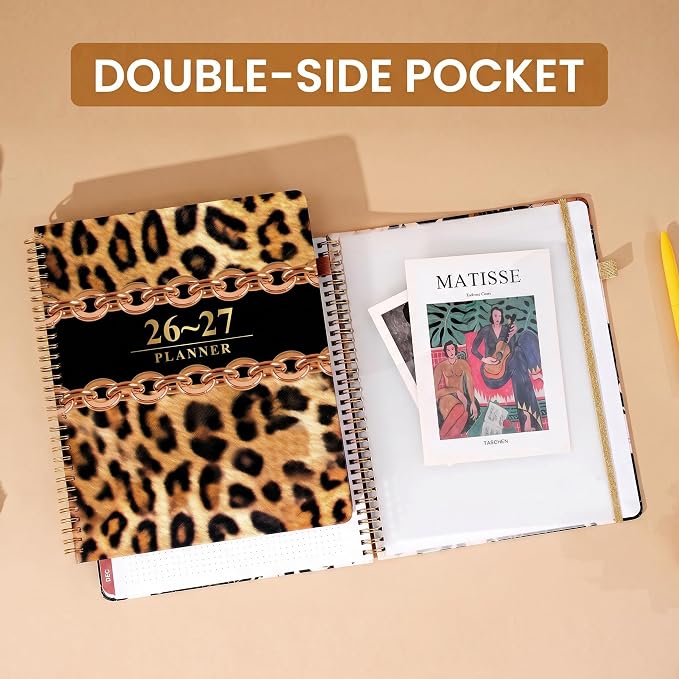 Planner 2026-2027 Weekly and Monthly 18 Month Daily Calendar Planners July 2026-Dec 2027 8.5 x 11 Yearly Hardcover Large Agenda with Stickers& Tabs for Women- Leopard