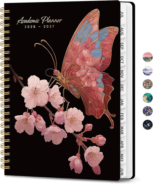 Planner 2026-2027, Monthly and Weekly Academic Planner July 2026 - June 2027, Hardcover Student Teacher Planning Agenda Calendar Book with Tabs, Perfect for Office School Supplies, A5 (6.3" x 8.5") - Blossom Flight