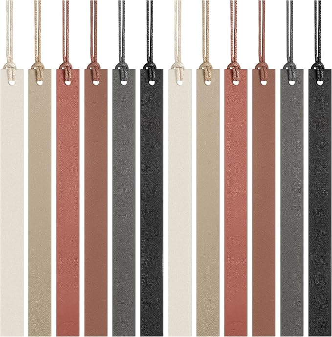 Kosiz 12 Pcs Leather Bookmarks Colorful Engravable Blank Leather Bookmarks Back to School Gifts for Men Women Teachers Students Book Lovers Reading Supplies(Black and Brown)