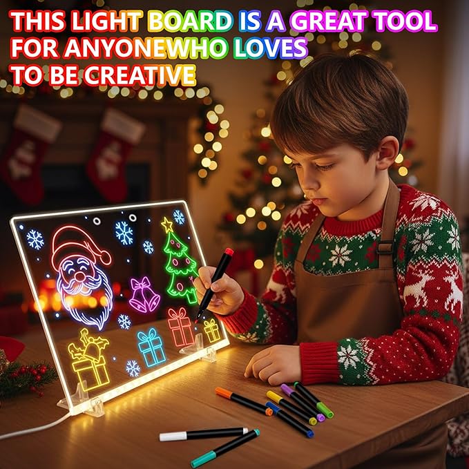 13" LED Note Board with Colors – 7 Color-Changing & 4 Modes LED Drawing Board for Kids Adults, Light Up Magic Boards, Acrylic Dry Erase Boards for Writing Drawing, Cool Art Gift for Teens Girls Boys
