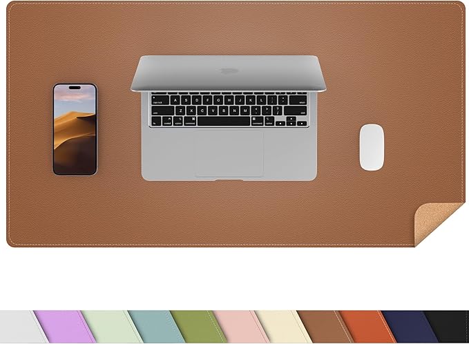 AFIING Cork Desk Mat, Brown, 31.5" x 17", Desk Pad Protector | Dual-Sided Cork & PU Leather, Non-Slip & Waterproof, Large Mouse Pad for Home Office & Gaming