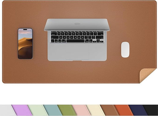 AFIING Cork Desk Mat, Brown, 31.5" x 17", Desk Pad Protector | Dual-Sided Cork & PU Leather, Non-Slip & Waterproof, Large Mouse Pad for Home Office & Gaming