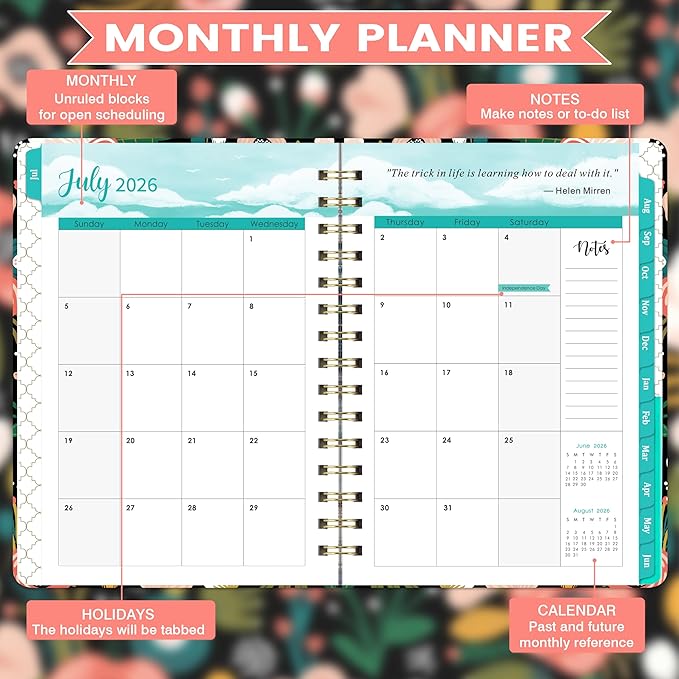Planner 2026-2027 - Weekly Monthly Planner from July 2026 to June 2027, Agenda with Thick Paper, Pocket, Tabs, 6.4'' x 8.5''