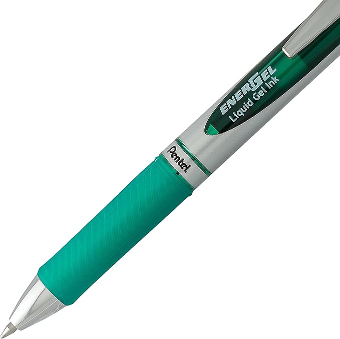 Pentel EnerGel RTX Retractable Liquid Gel Pen, (0.7mm), Medium Line, Metal Tip, Green Ink, Pack of 2 (BL77BP2D)