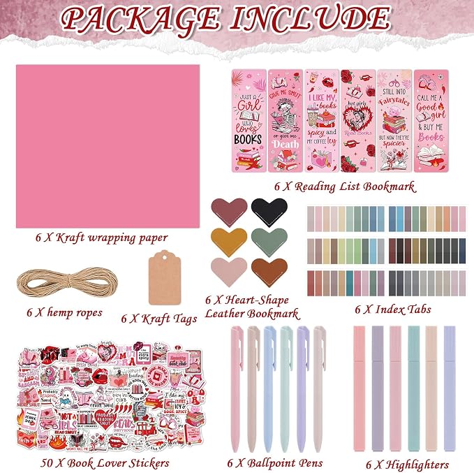 Blind Date with a Book Gift Box 6 Set Spicy Fairytale Blind Book Date Supplies Including Kraft Paper Tags Romance Bookmark Pens Stickers Gifts for Women Books Lovers Club Bookish Reader