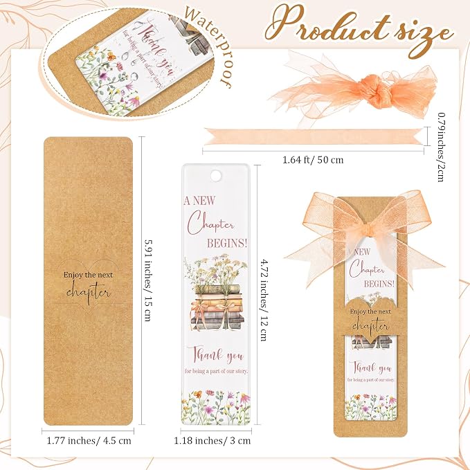 Resurhang 20 Sets A New Chapter Begins Acrylic Bookmark with Kraft Bookmark Sleeves and Ribbon DIY Bookmarks Cards Set Next Chapter Party Decor for Baby Shower Bridal Shower Wedding Book Party Favors