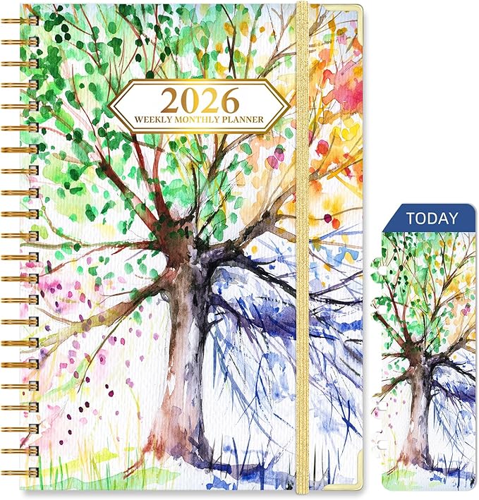2026 Planner, Jan.2026 - Dec.2026 Planner Weekly and Monthly 6.25"x8.5" with Page Tabs, Calendar Hardcover with Inner Pocket, Elastic Band, Twin-Wire Binding, Bookmark, Color tree