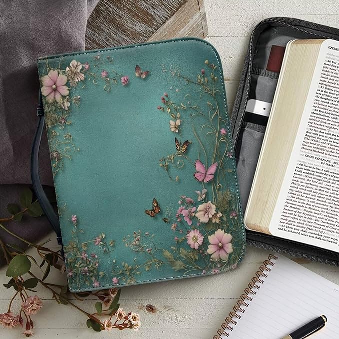 Bible Cover Case for Women, Green Bible Covers for Women, Cases for Woman Large Size with Bookmark Daisy Butterfly,Small