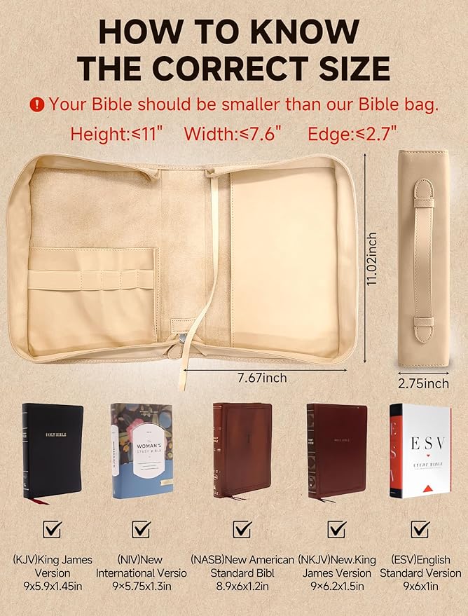 Bible Cover Case for Women, Large Bible Bag with PU Leather Hot Foil Stamping Cross Design, Journaling Kit, Bible Study Supplies Accessories, Christian Gifts for Girls & Women (Beige)