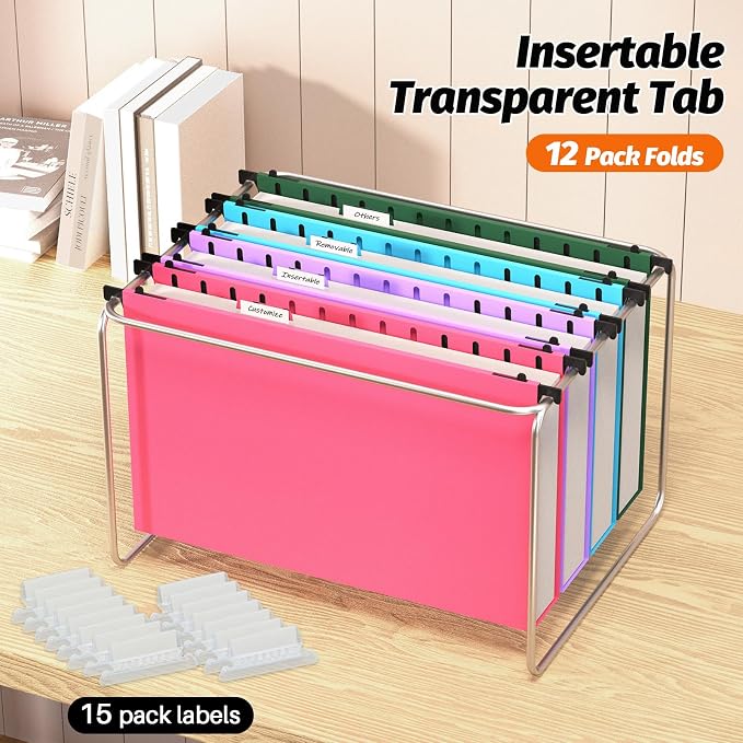 SHUTEX Extra Capacity Legal Size Plastic Hanging File Folders,12 Pack Reinforced Legal Size Hanging Folder with Heavy Duty 2 Inch Expansion,for Bulky Files, Medical Charts,Assorted Colors