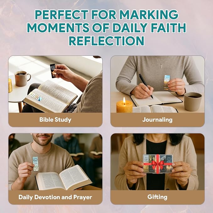 Decorably 50 Pack 0.8x2.3in Bible Religious Magnetic Bookmarks, Unique Motivational Designs Scriptures & Prayers Page Clips for Women & Men - for Faith Study, Devotional Verse, Journaling and Reading