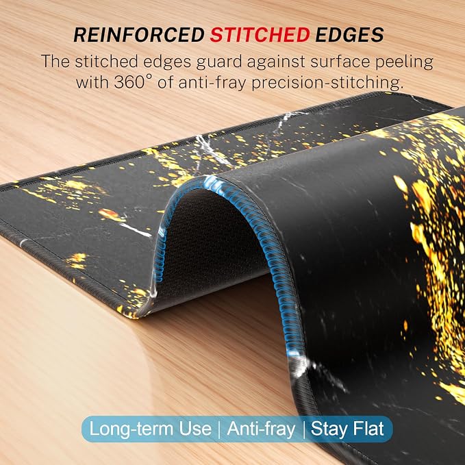 MROCO Essential Office & Gaming Mouse Pad, 8.5 x 11 Inch, Black Gold | Anti-Fray Stitched Edges, Functional Pattern Design, Non-Slip Rubber Base, Water and Stain Resistance