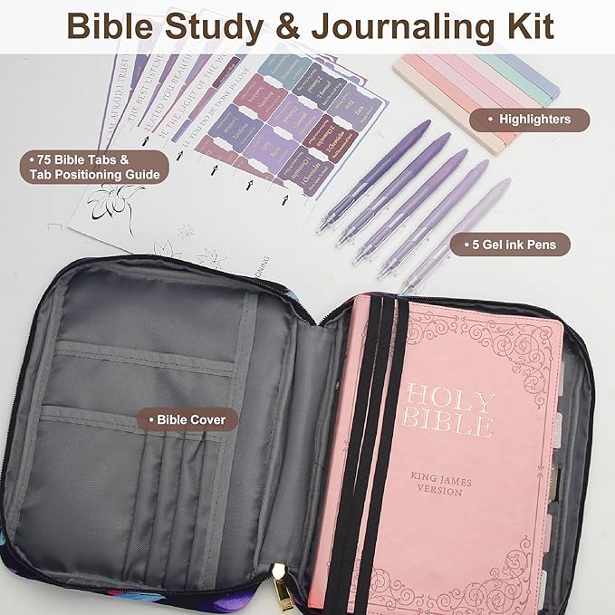 Bible Cover for Women, Bible Holder, Bible Study Supplies Accessories Bible Cover Carrier Carrying Organizer Bag, Zipper and Pockets for Standard Size Bible, Gift for Women（purplesuit）