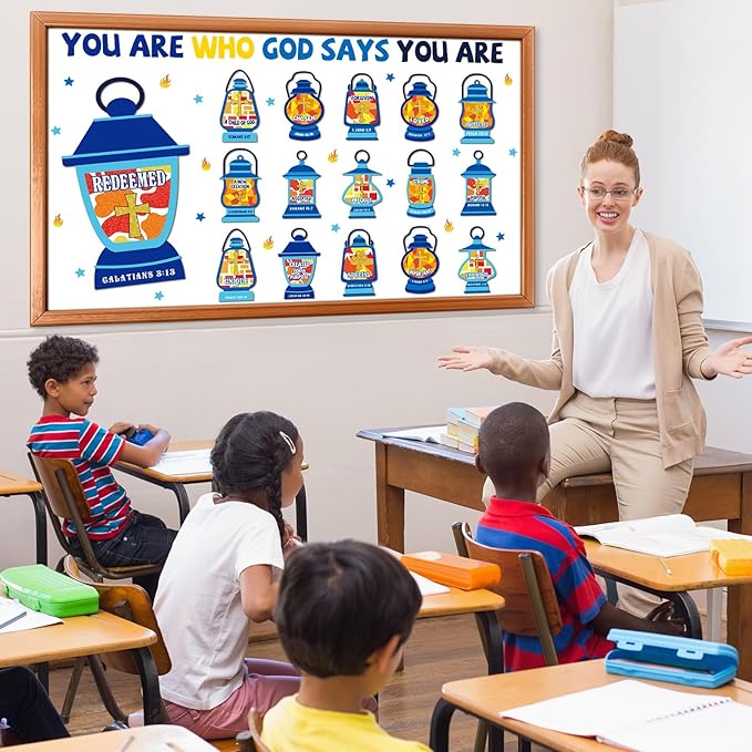 Blosssound Christian Bulletin Board Set Inspirational Classroom Decorations Jesus Oil Light God Says You Are Religious Cutouts for Sunday School Home Ofiice Church Back to School Wall Decor Supplies
