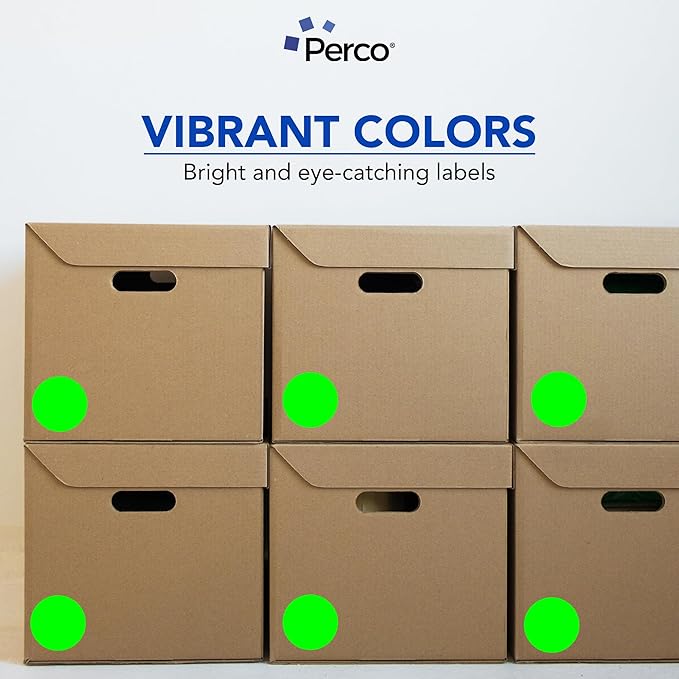 Perco Fluorescent Green 3-Inch Round Circle Dot Sticker Labels - Multi-Roll Pack (3 Rolls, 500 Labels Each) - Permanent Adhesive, Vibrant Colors, Strong Hold - Perforated for Easy Use - Made in USA