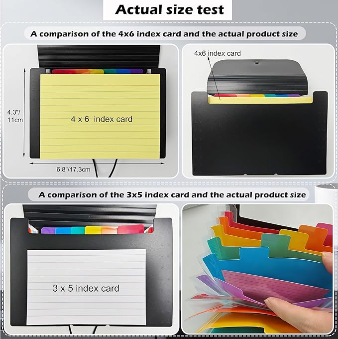 3x5 Index Card Holder, Flashcard Organizers, 13 Pockets Small Expanding File Folder for Notecard Check Sticker Coupon Organizer（2 PCS,Black Rainbow）
