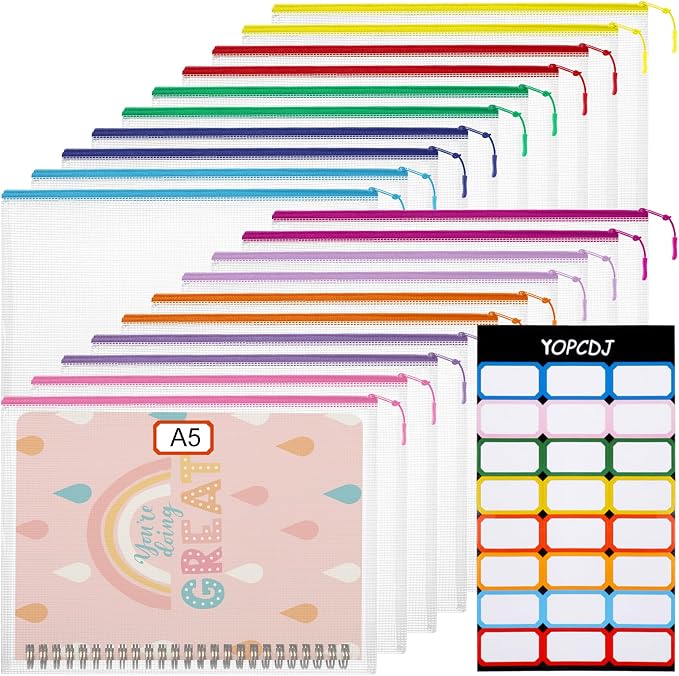 YOPCDJ 20PCS Mesh Zipper Pouch Bags Storage Bags, A5 Reusable Clear Zipper Pouches for Travel and Classroom Board Game Organization
