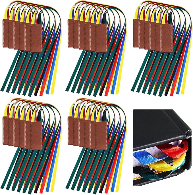 Fuutreo 30 Pcs Bible Ribbon Bookmark Bulk Artificial Leather Christian Book Markers with 5 Colorful Ribbons for Books