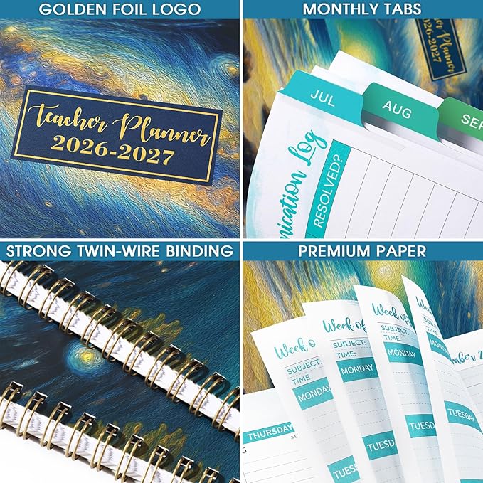 Teacher Planner 2026-2027 - Teacher Lesson Planner 2026-2027, 9" x 11", Jul.2026 - Jun.2027, Weekly & Monthly Lesson Plan Book for Teachers with Back pocket, Colorful Tabs