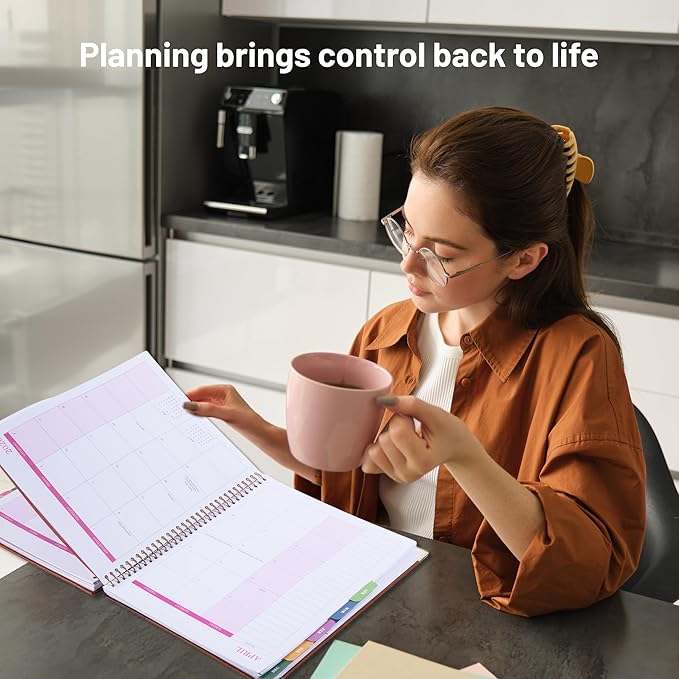 Planner 2026-2027, Leather Two-Tone Planner, 18 Month Weekly and Monthly Planner Calendar with Tabs, Jul 2026–Dec 2027, Large 8.5" x 11" A4 Hardcover Spiral Agenda Planner for Home, School and Work （Pink）