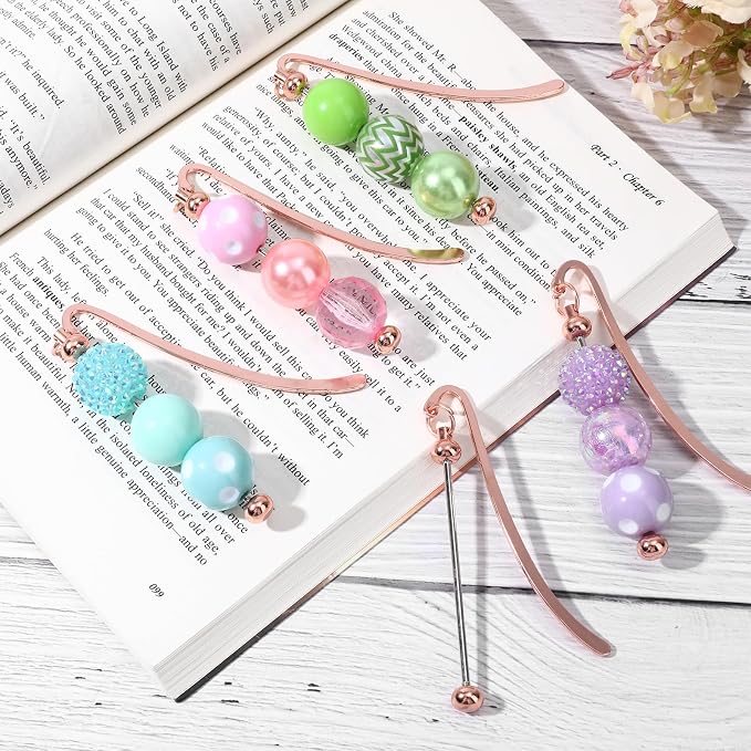 12 Pcs Beadable Bookmarks DIY Metal Bookmark Bar, Metal Beadable Blank Bar Beaded Bookmark Craft Jewelry Pendant DIY Modern, Charm Gifts for Book Lovers, Students, Teachers Office Supplies(Golden)