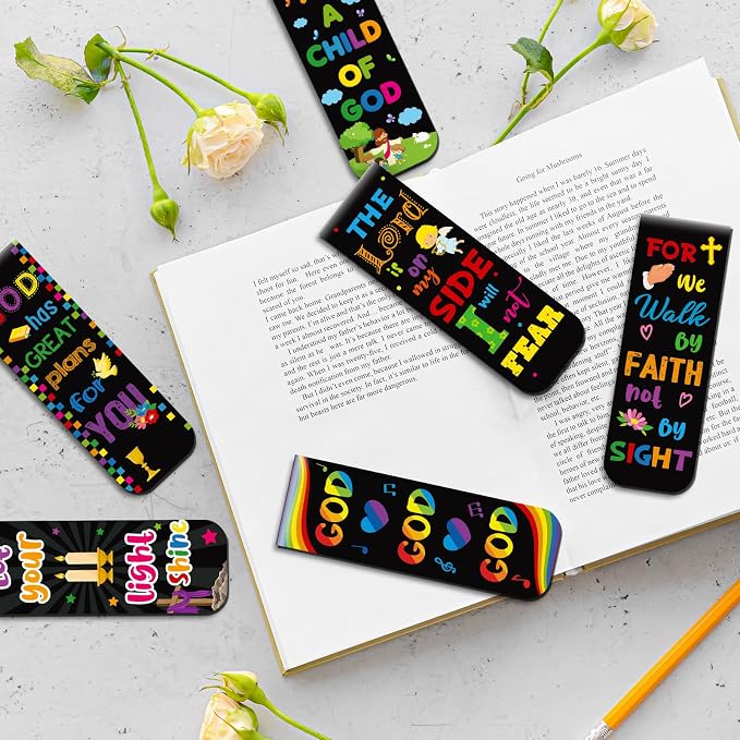 Harloon 48 Pcs Christian Bookmarks Bible Verses Magnetic Bookmarks Religious Inspirational Book Clips Bible Scripture Magnets Christian Gifts for Sunday School Vbs Classroom Reward(Vibrant)